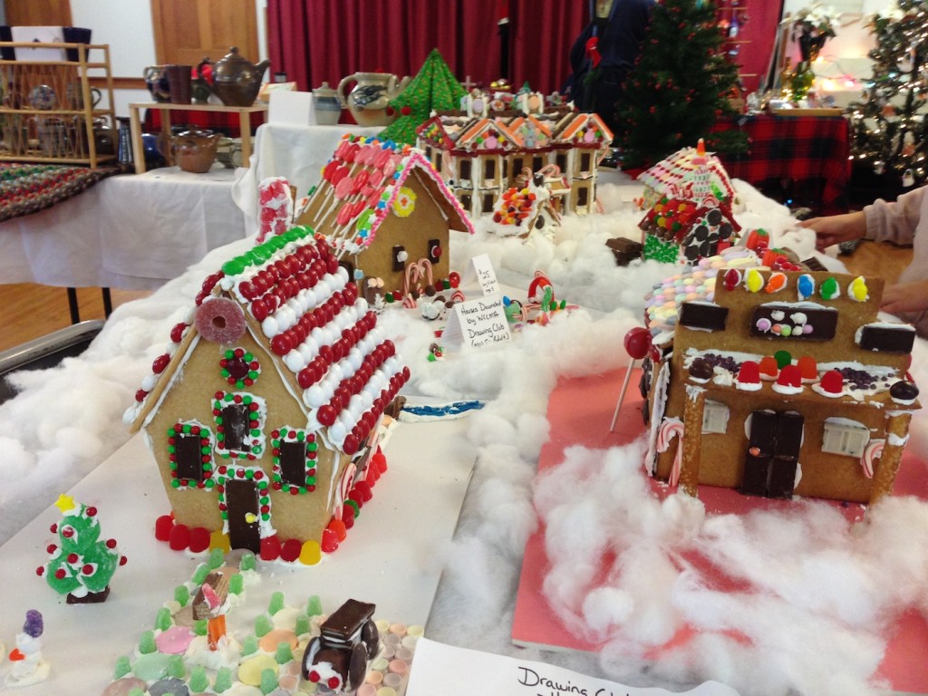 Members of the Drawing Club decorated Gingerbread Houses made by Union Church. The Houses were on display at WCCMA's Baking Competition, Stone Arch Bakery, and will be at the Claremont First Night Celebration at the CSB Community Center.
